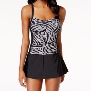 NWT $109 Swim Solutions Twist-Front Tummy-Control Skater Swimdress Size 18